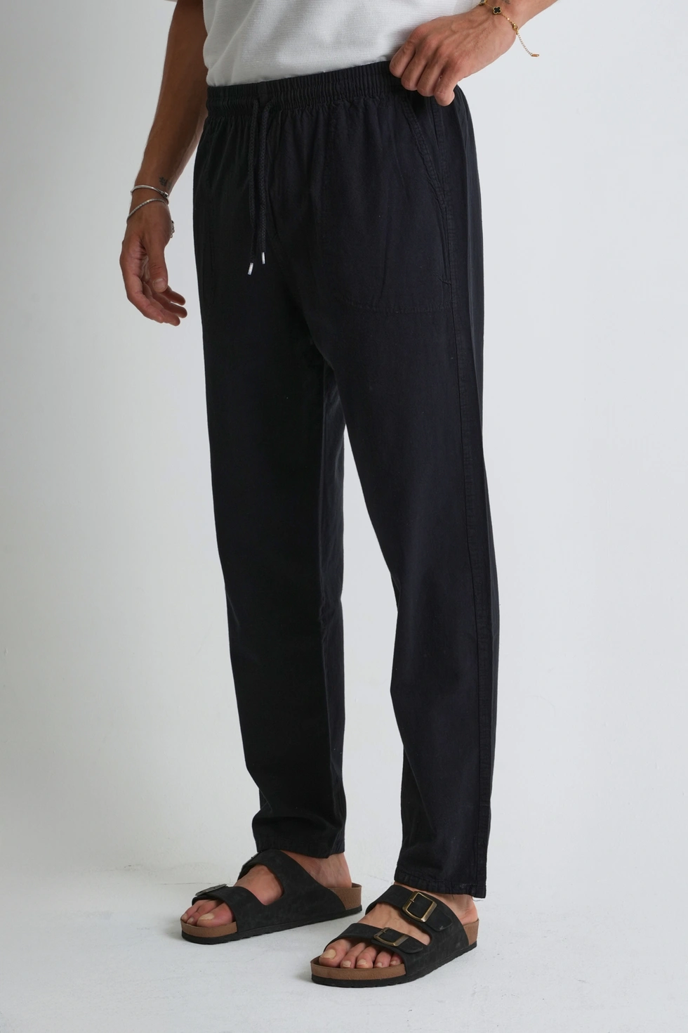 Erkek Yazlık Rahat Kalıp %100 Pamuk Keten Görünümlü Pantolon