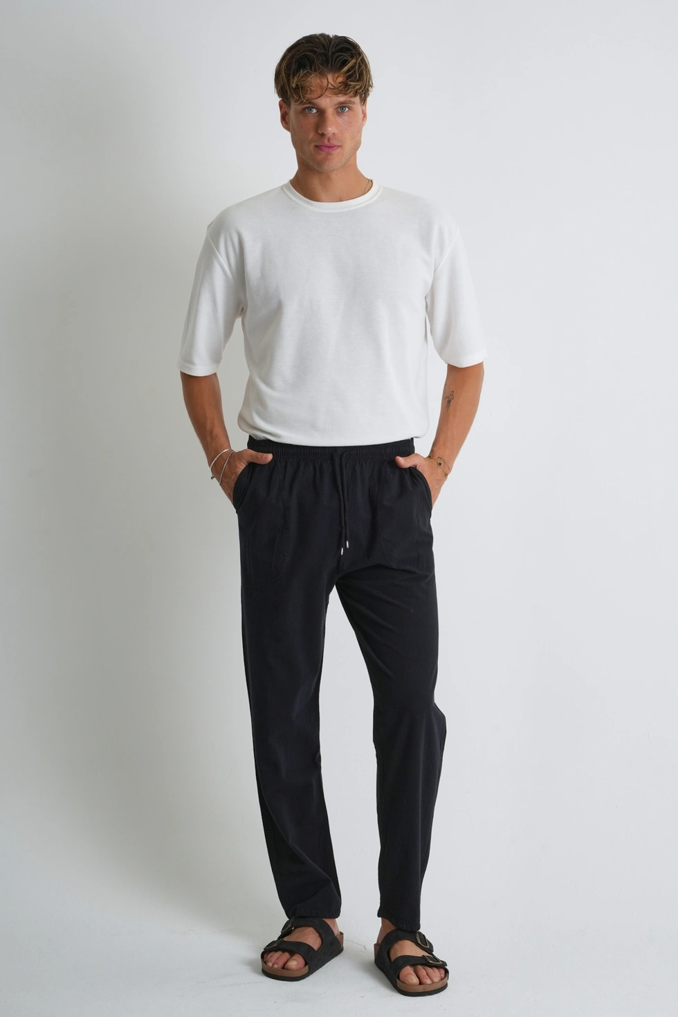 Erkek Yazlık Rahat Kalıp %100 Pamuk Keten Görünümlü Pantolon