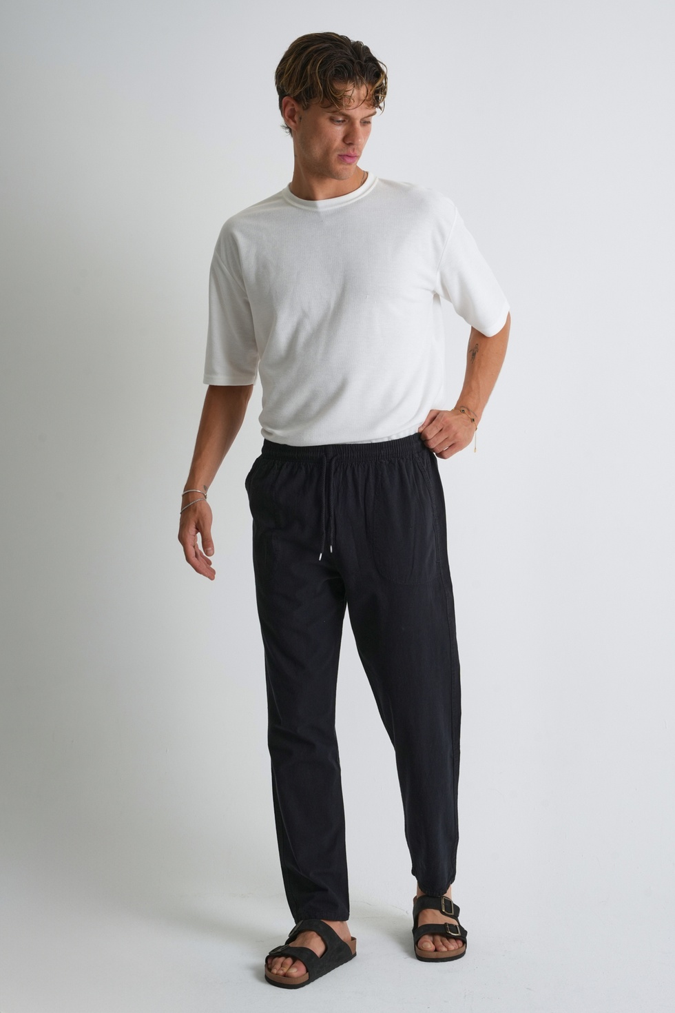 Erkek Yazlık Rahat Kalıp %100 Pamuk Keten Görünümlü Pantolon