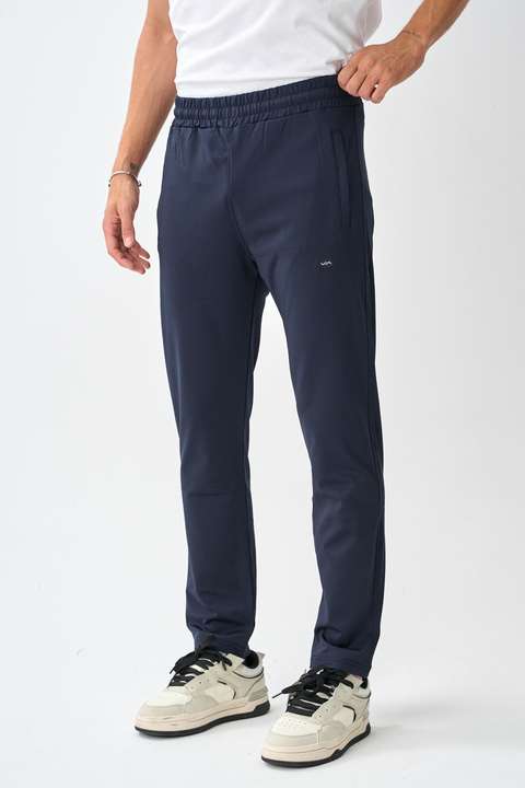 Lacivert Erkek Dalgıç Kumaş Standart Kalıp Eşofman Alt - E220