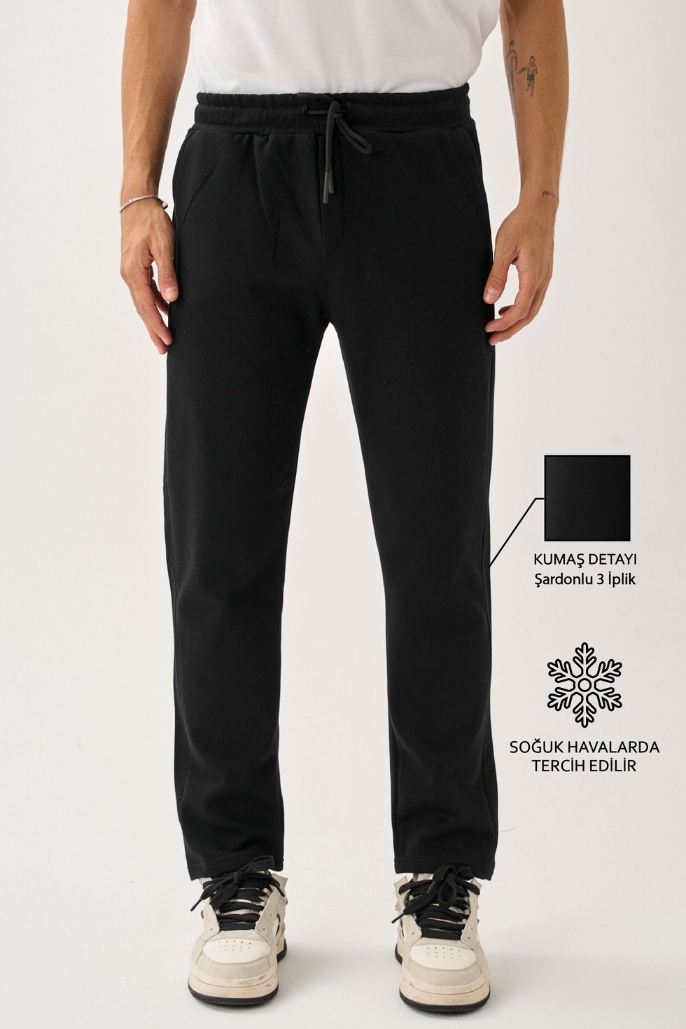 Erkek Üç İplik İçi Pamuklu Kalın Kumaş Eşofman Alt