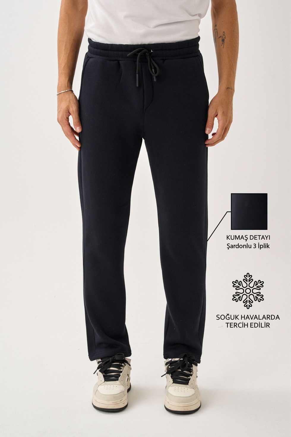 Erkek Üç İplik İçi Pamuklu Kalın Kumaş Eşofman Alt