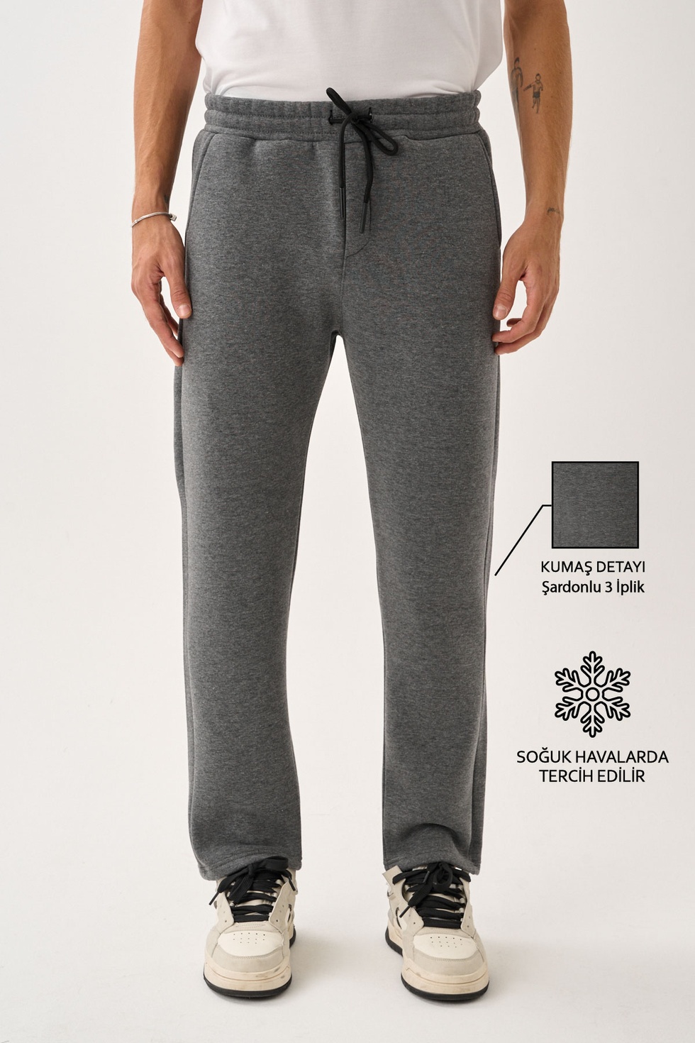 Erkek Üç İplik İçi Pamuklu Kalın Kumaş Eşofman Alt