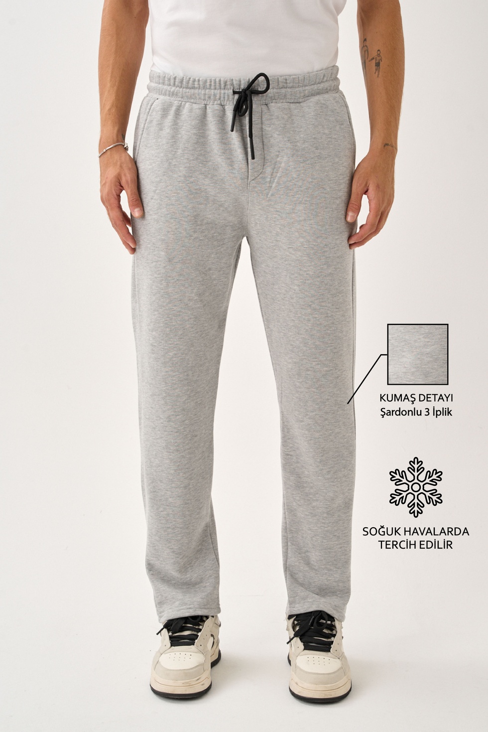 Erkek Üç İplik İçi Pamuklu Kalın Kumaş Eşofman Alt