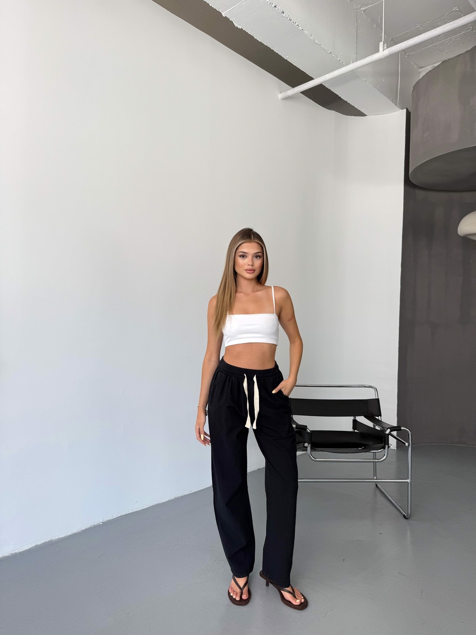 Kadın Keten Pantolon Dikiş & Nakış Detaylı Rahat Kalıp Pantolon