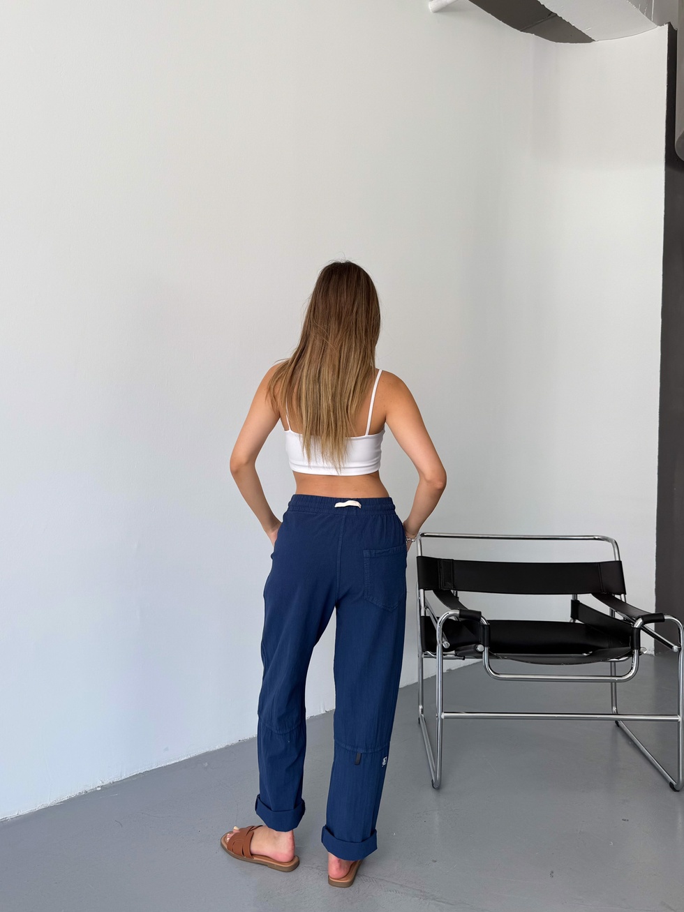 Kadın Keten Pantolon Dikiş & Nakış Detaylı Rahat Kalıp Pantolon