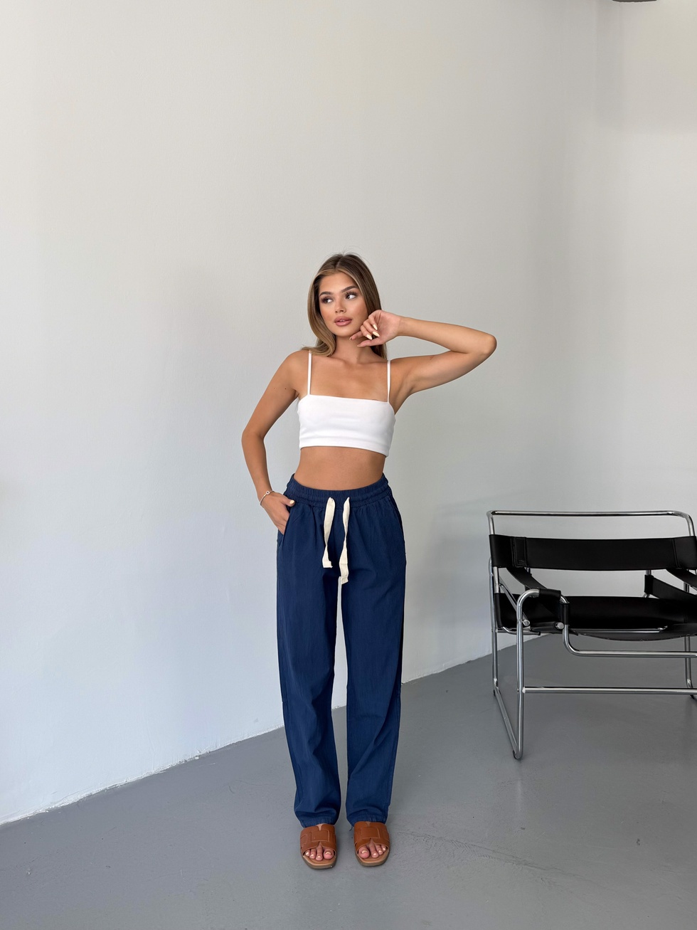 Kadın Keten Pantolon Dikiş & Nakış Detaylı Rahat Kalıp Pantolon