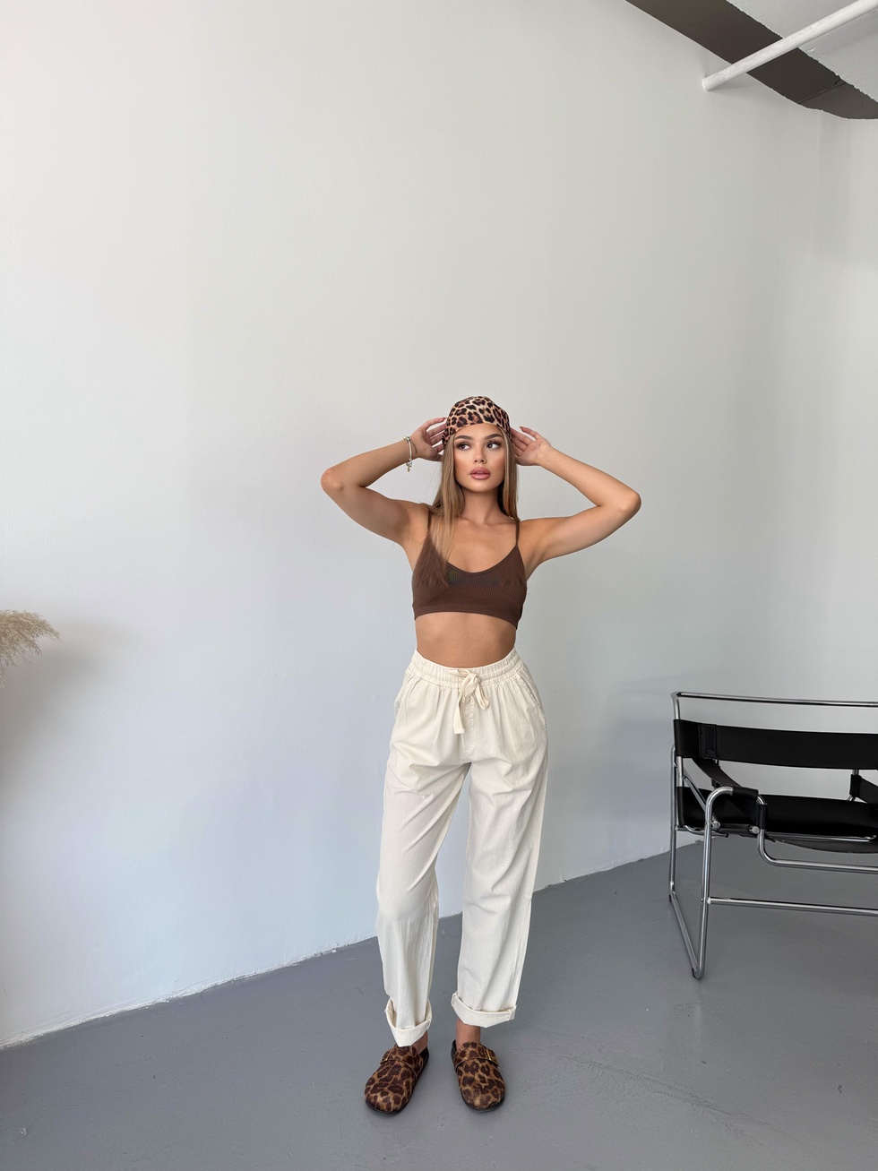 Kadın Keten Pantolon Dikiş & Nakış Detaylı Rahat Kalıp Pantolon