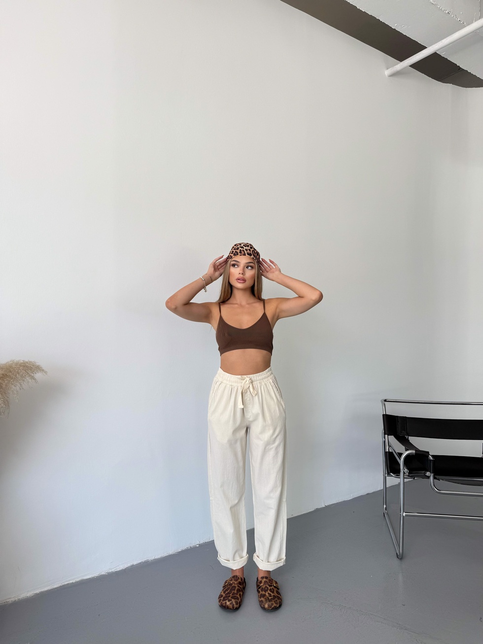 Kadın Keten Pantolon Dikiş & Nakış Detaylı Rahat Kalıp Pantolon