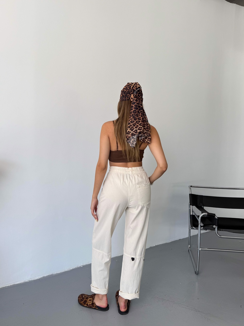 Kadın Keten Pantolon Dikiş & Nakış Detaylı Rahat Kalıp Pantolon