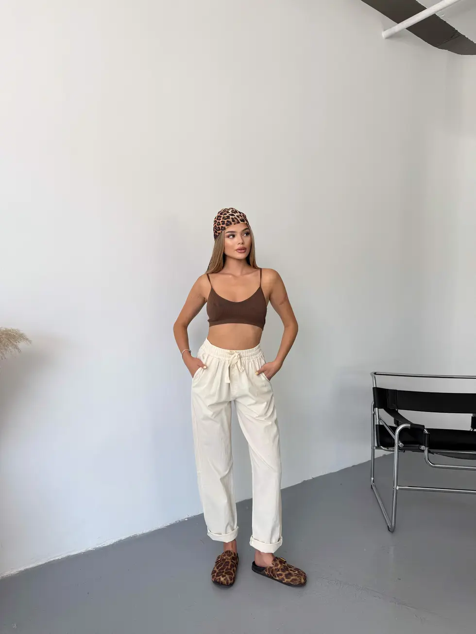 Kadın Keten Pantolon Dikiş & Nakış Detaylı Rahat Kalıp Pantolon