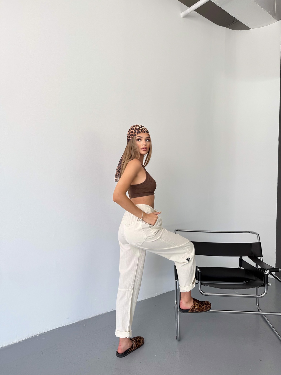 Kadın Keten Pantolon Dikiş & Nakış Detaylı Rahat Kalıp Pantolon