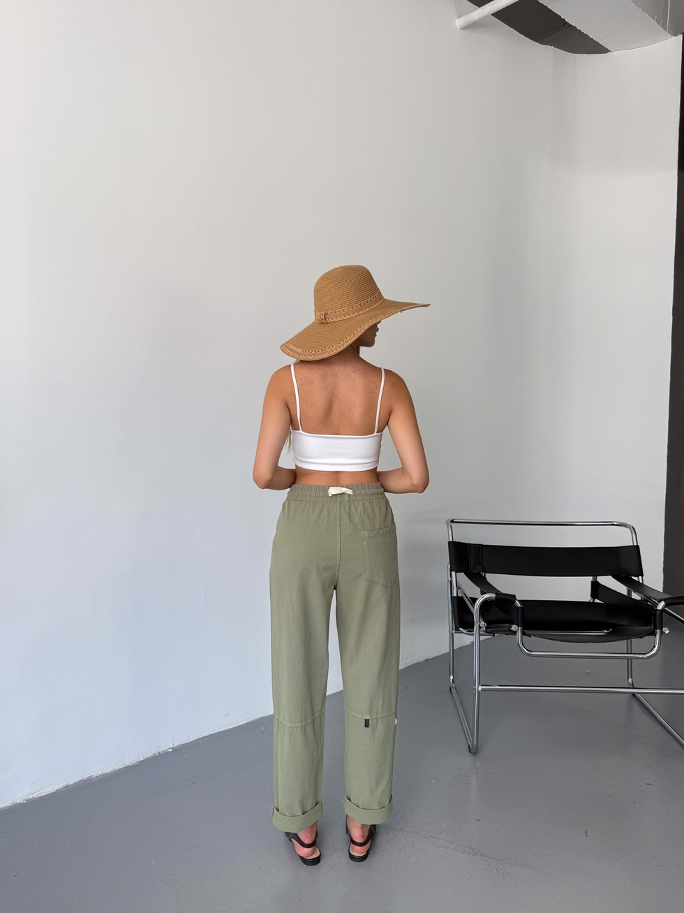 Kadın Keten Pantolon Dikiş & Nakış Detaylı Rahat Kalıp Pantolon