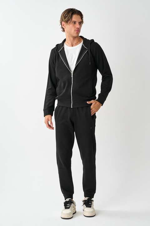 Siyah Tech Fleece Double Face Kapüşonlu Erkek Eşofman Takım E213