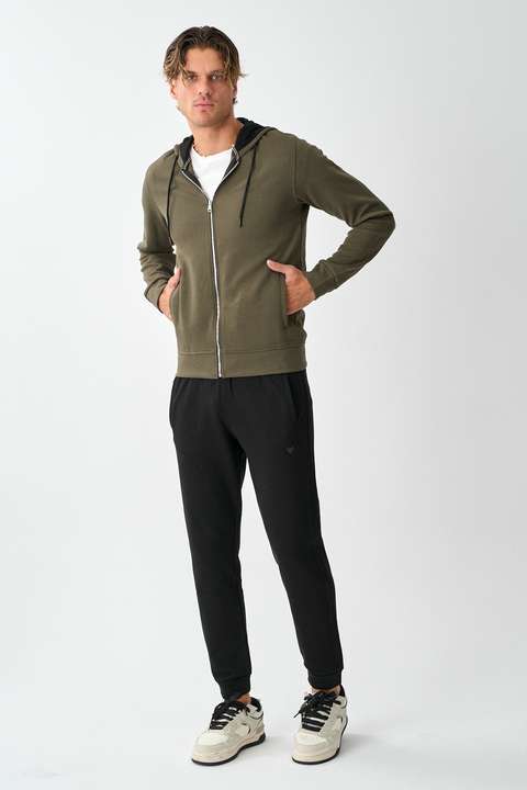 Haki Tech Fleece Double Face Kapüşonlu Erkek Eşofman Takım E213