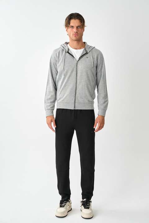 Açık Gri Tech Fleece Double Face Kapüşonlu Erkek Eşofman Takım E213