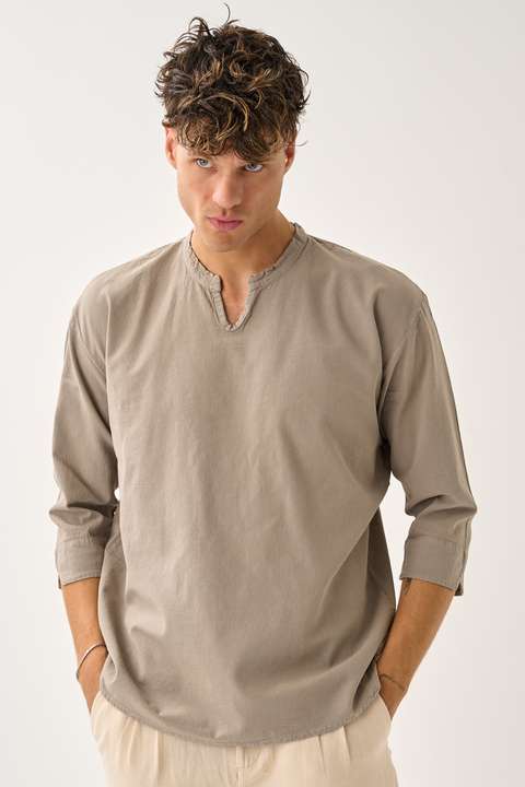 Taş Erkek Fakir Kol V Yaka Rahat Kalıp %100 Pamuk Gömlek E211