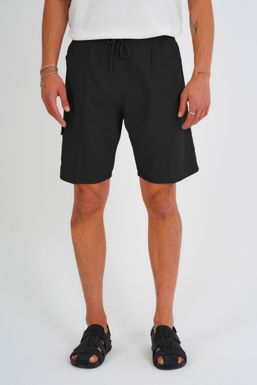 Yazlık Keten Görünümlü Kargo Cep Lastikli, Bol Kesim Şort