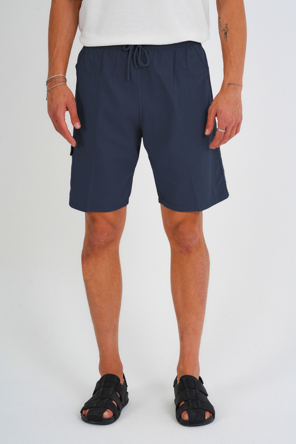 Yazlık Keten Görünümlü Kargo Cep Lastikli, Bol Kesim Şort