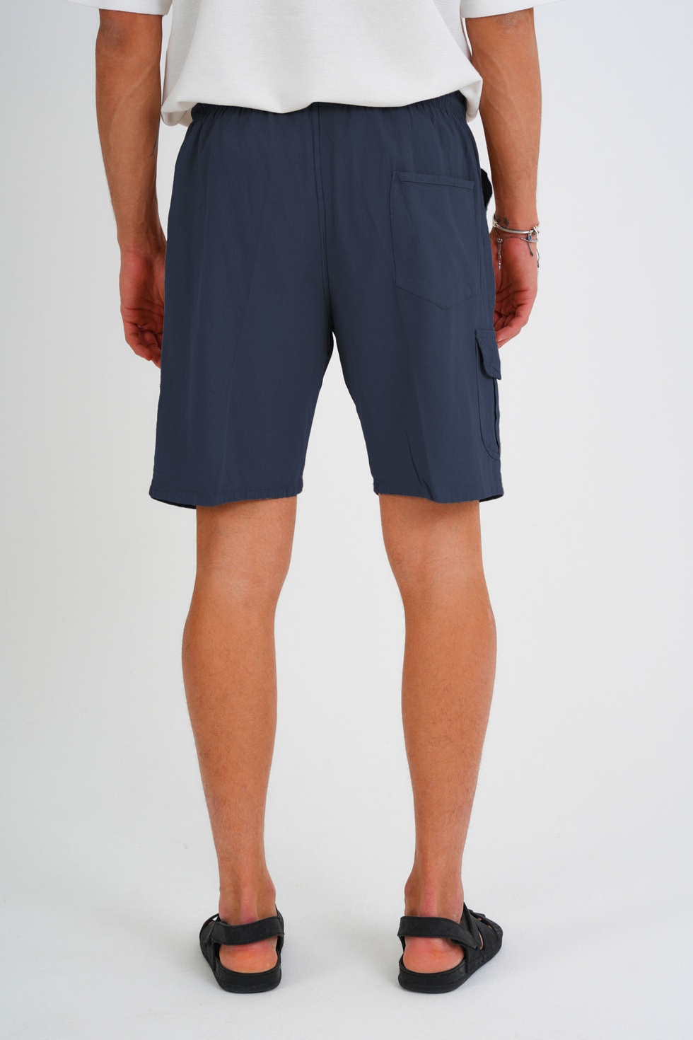 Yazlık Keten Görünümlü Kargo Cep Lastikli, Bol Kesim Şort