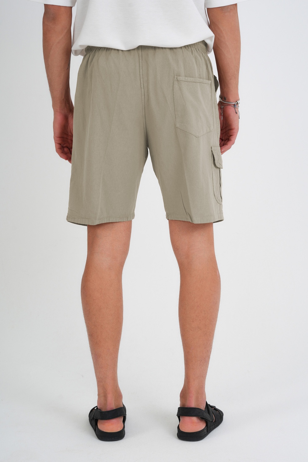 Yazlık Keten Görünümlü Kargo Cep Lastikli, Bol Kesim Şort