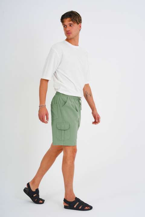 Çağla Yazlık Keten Görünümlü Kargo Cep Lastikli, Bol Kesim Koyu Gri Şort E201