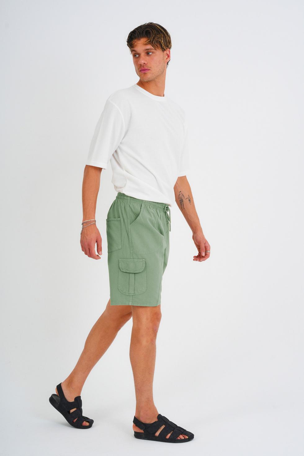 Yazlık Keten Görünümlü Kargo Cep Lastikli, Bol Kesim Şort