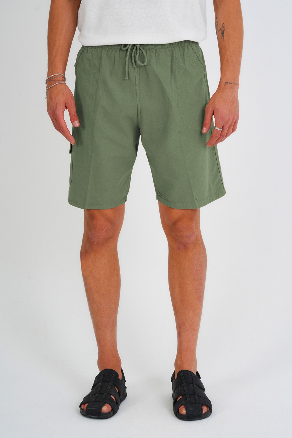 Yazlık Keten Görünümlü Kargo Cep Lastikli, Bol Kesim Şort