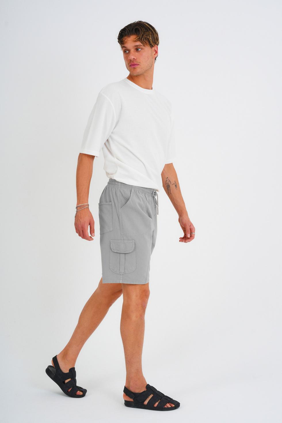 Yazlık Keten Görünümlü Kargo Cep Lastikli, Bol Kesim Şort