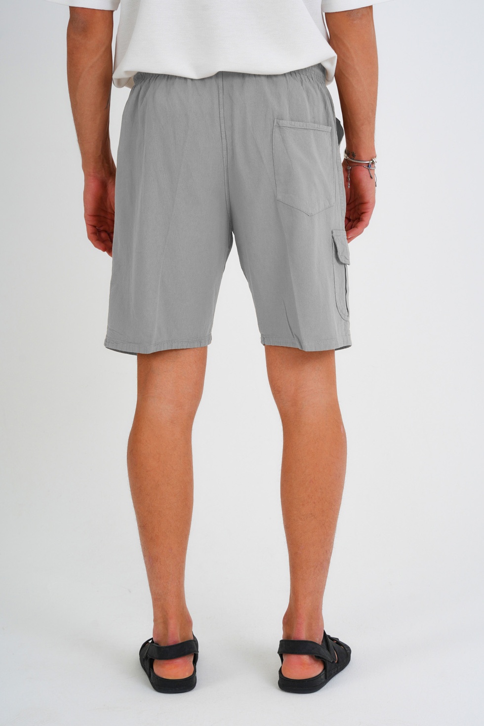 Yazlık Keten Görünümlü Kargo Cep Lastikli, Bol Kesim Şort