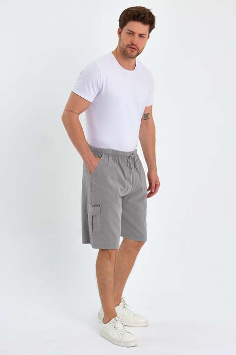 Koyu Gri Yazlık Keten Görünümlü Kargo Cep Lastikli, Bol Kesim Şort E201