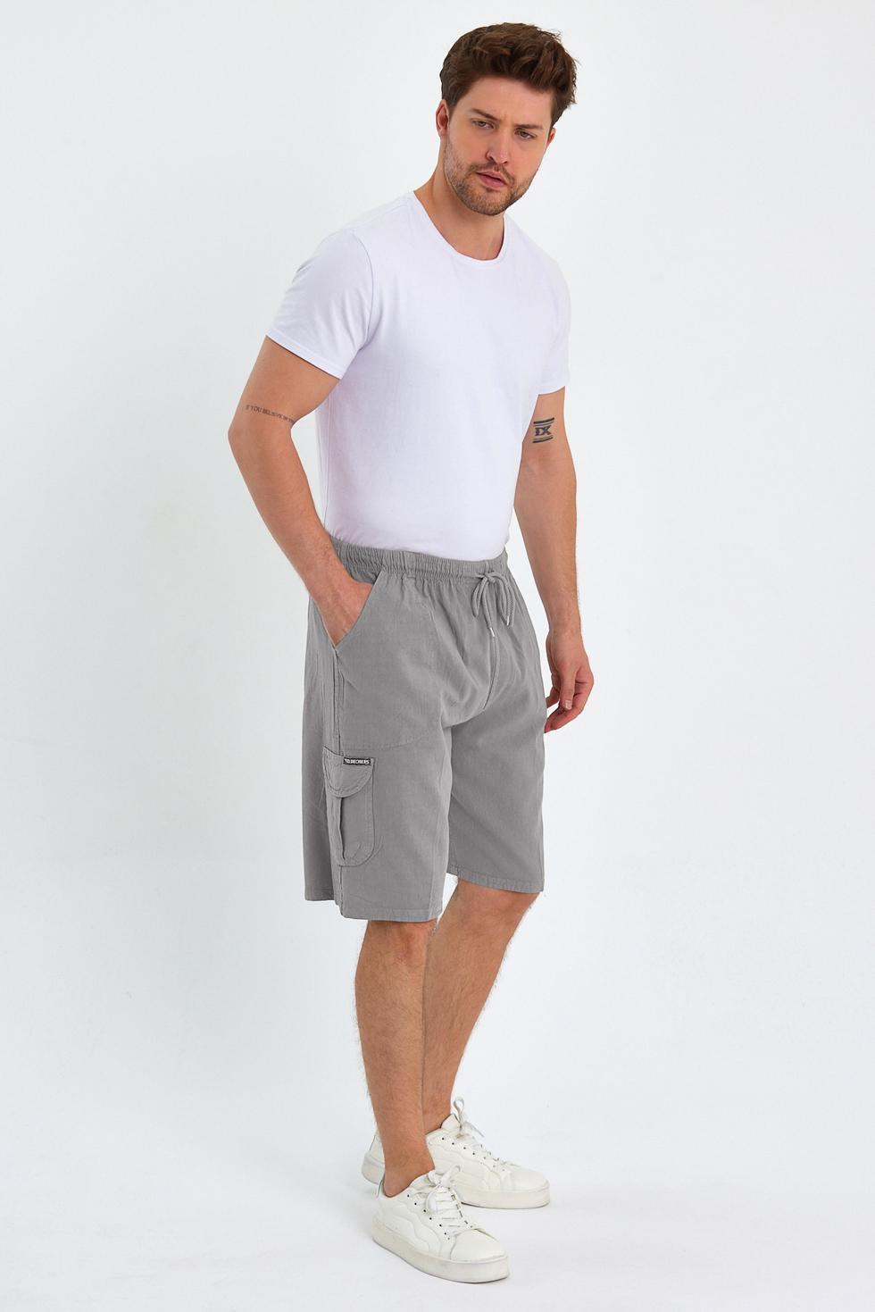 Yazlık Keten Görünümlü Kargo Cep Lastikli, Bol Kesim Şort