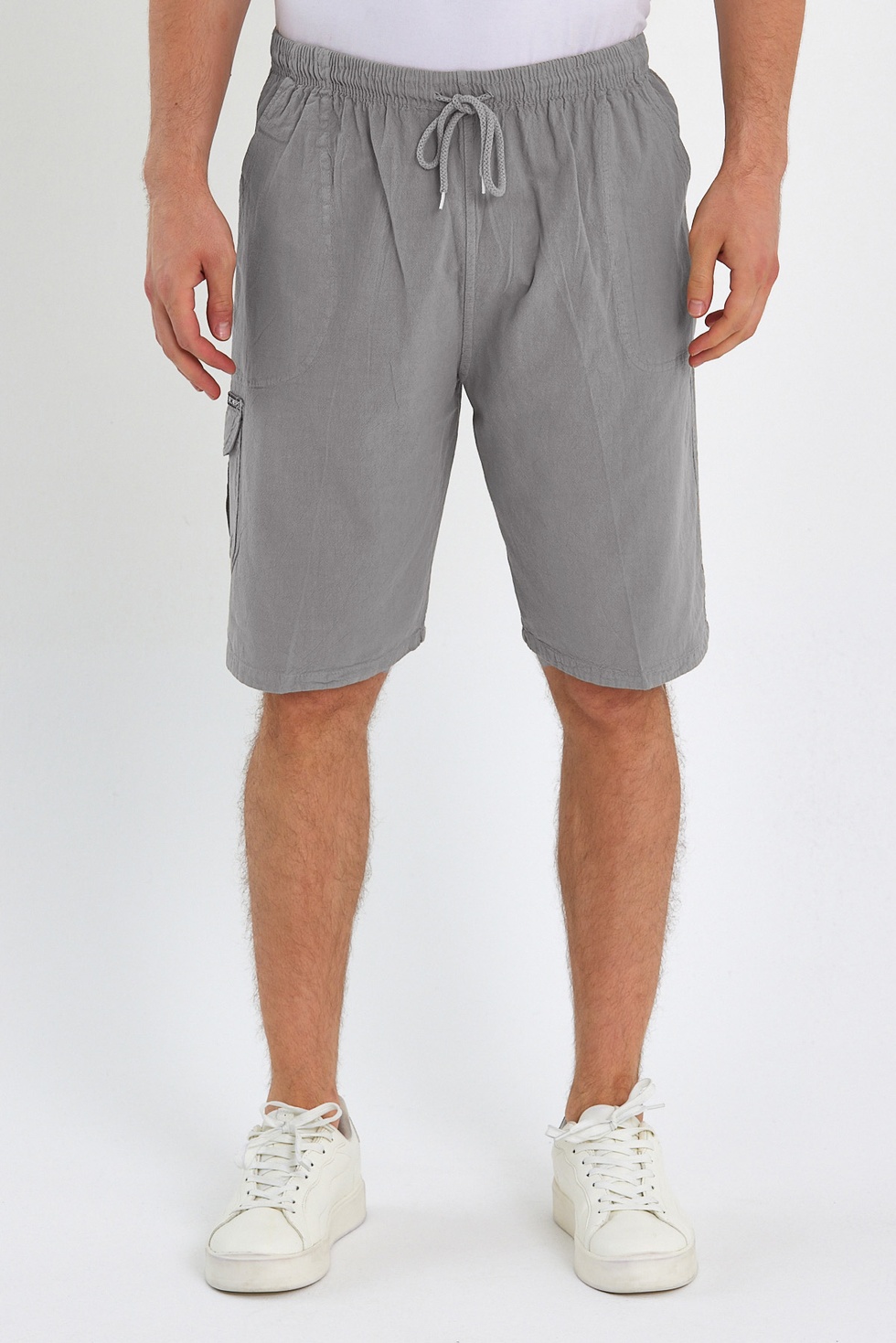 Yazlık Keten Görünümlü Kargo Cep Lastikli, Bol Kesim Şort