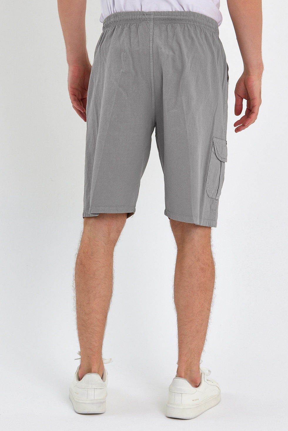 Yazlık Keten Görünümlü Kargo Cep Lastikli, Bol Kesim Şort