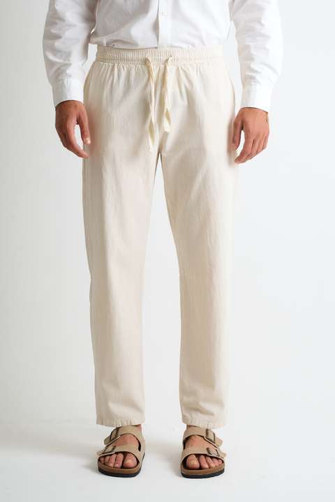 Ekru Marmaris Erkek Keten Karışımlı Dikiş Detaylı Relaxed Pantolon E210