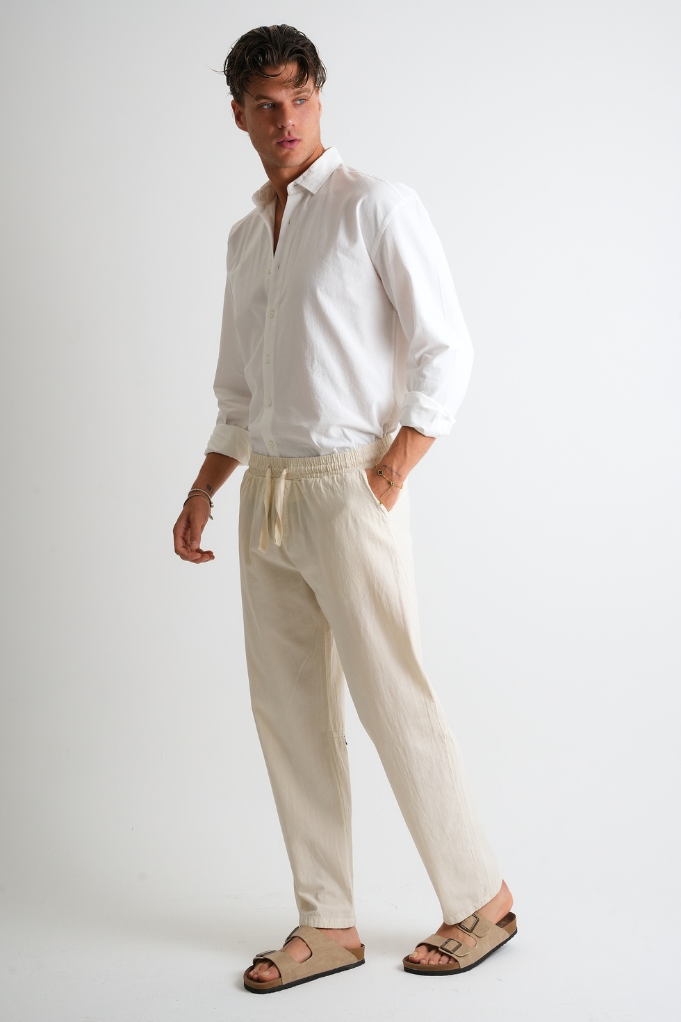 Marmaris Erkek Keten Karışımlı Dikiş Detaylı Relaxed Pantolon