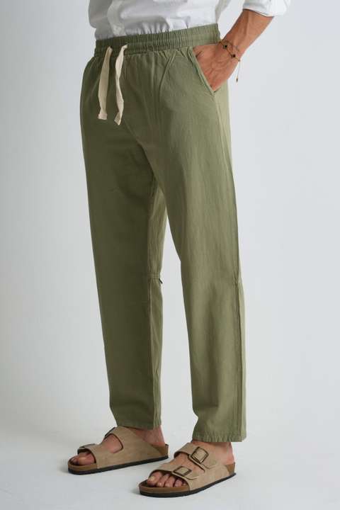 Haki Marmaris Erkek Keten Karışımlı Dikiş Detaylı Relaxed Pantolon E210
