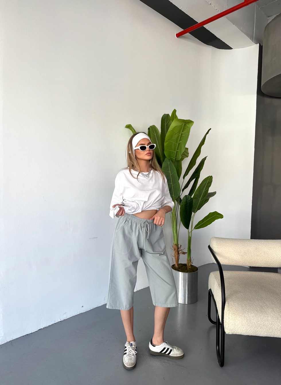 Kadın Büyük Beden Yüksek Bel Keten Görünümlü %100 Pamuk Kapri