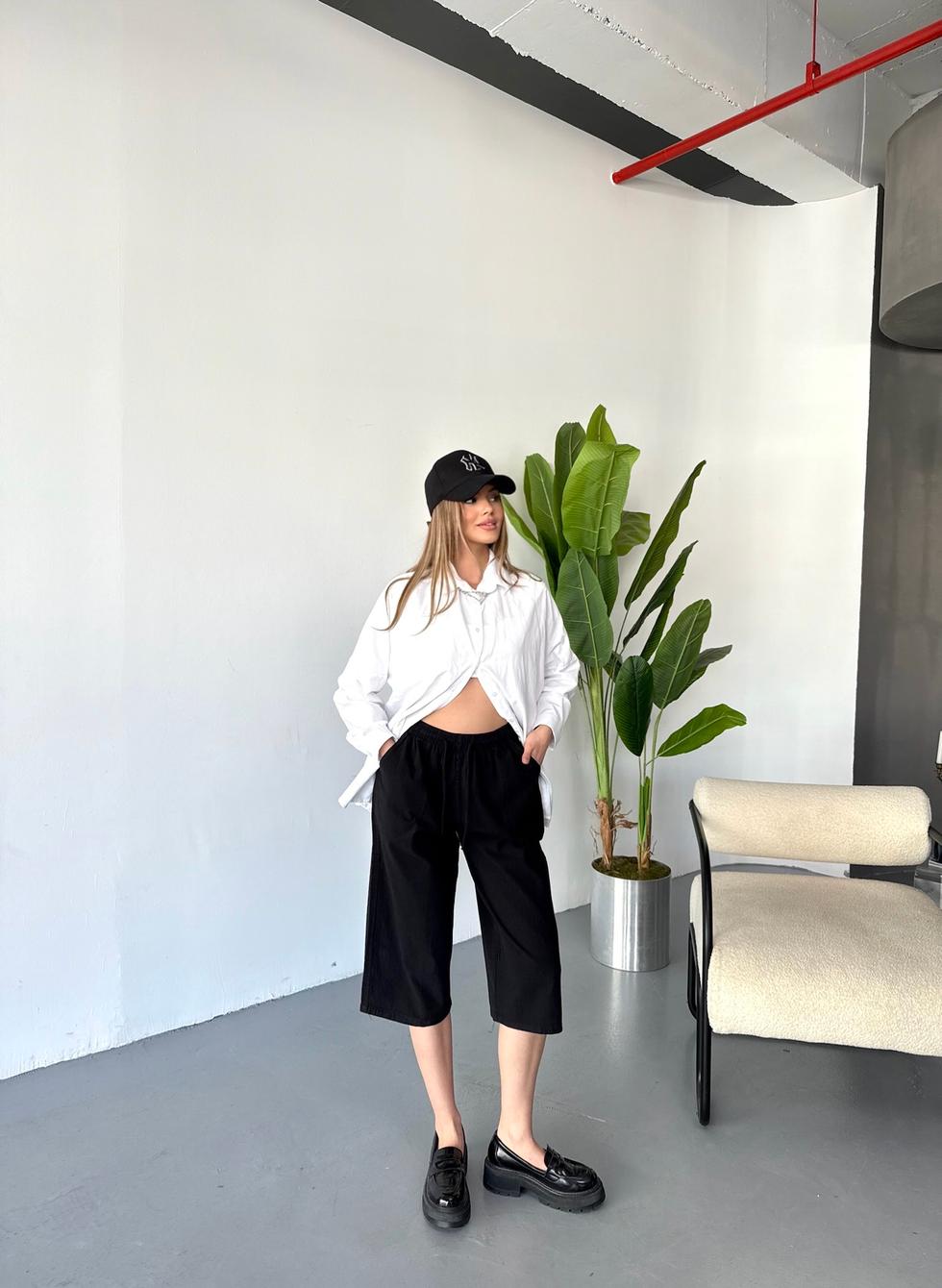 Kadın Büyük Beden Yüksek Bel Keten Görünümlü %100 Pamuk Kapri