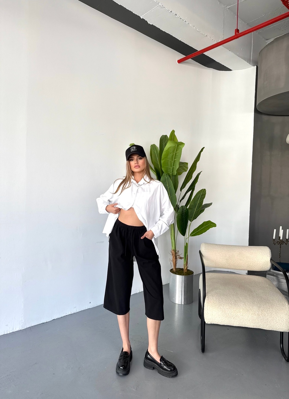 Kadın Büyük Beden Yüksek Bel Keten Görünümlü %100 Pamuk Kapri