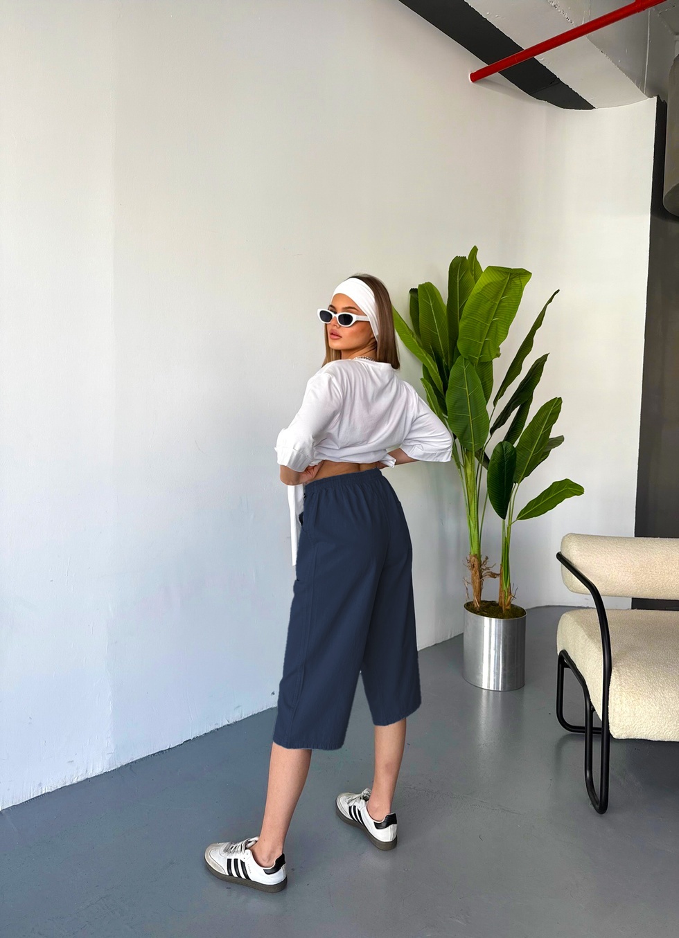 Kadın Büyük Beden Yüksek Bel Keten Görünümlü %100 Pamuk Kapri