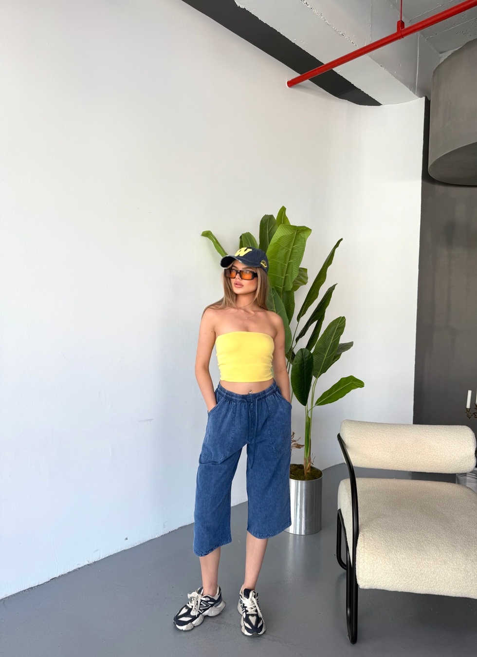 Kadın Büyük Beden Yüksek Bel Keten Görünümlü %100 Pamuk Kapri