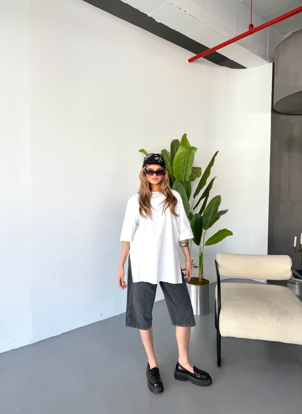 Kadın Büyük Beden Yüksek Bel Keten Görünümlü %100 Pamuk Kapri