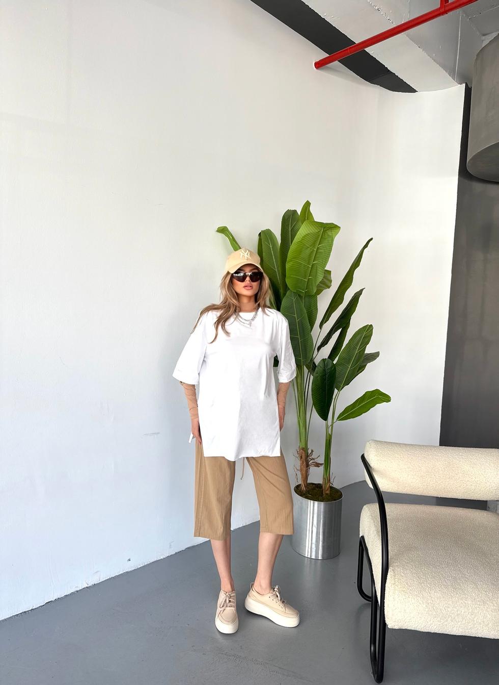 Kadın Büyük Beden Yüksek Bel Keten Görünümlü %100 Pamuk Kapri