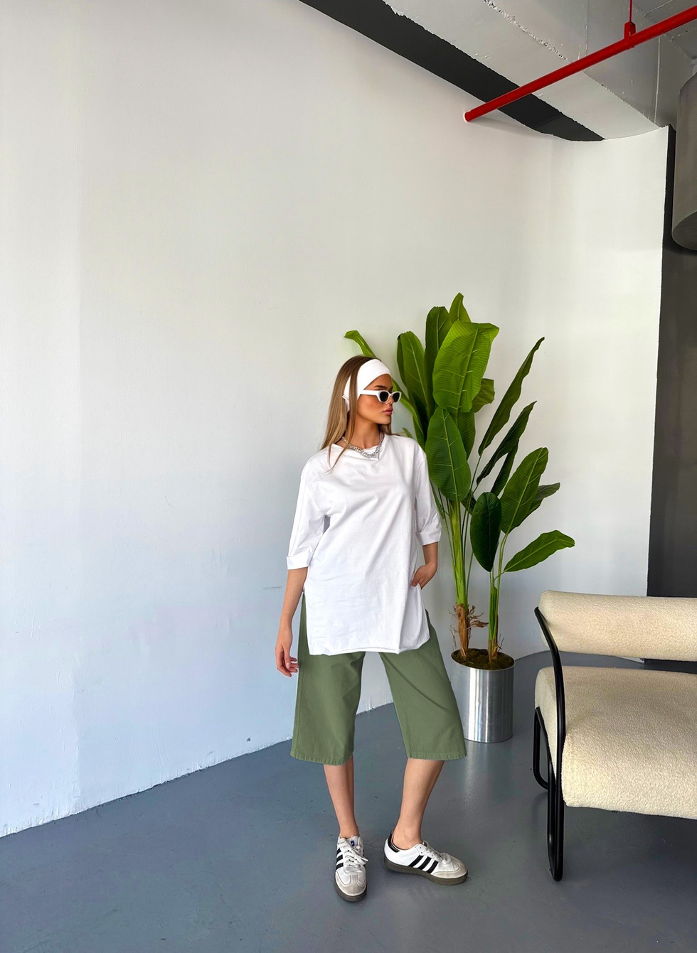 Kadın Büyük Beden Yüksek Bel Keten Görünümlü %100 Pamuk Kapri