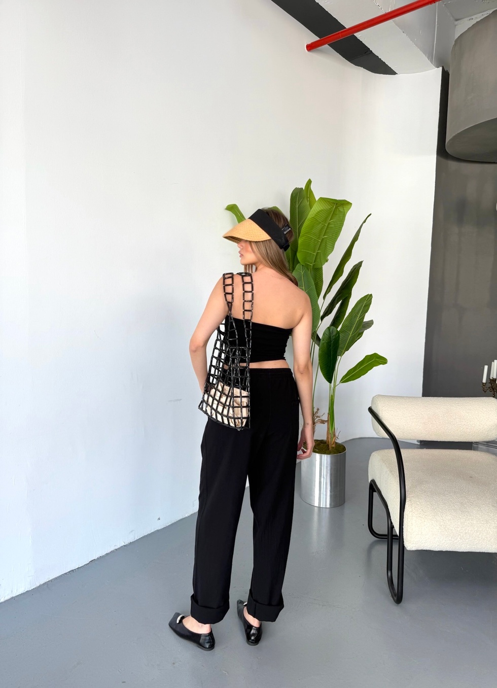 Kadın Büyük Beden Yüksek Bel Keten Görünümlü %100 Pamuk Pantolon