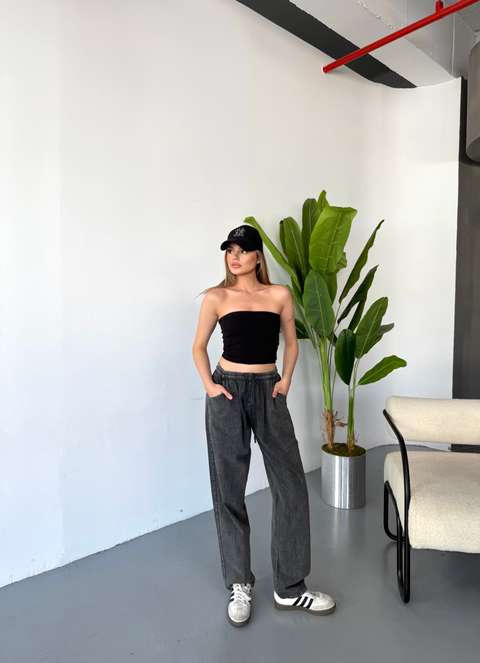 Kot Siyah Jemmy Kadın Keten Pantolon W305