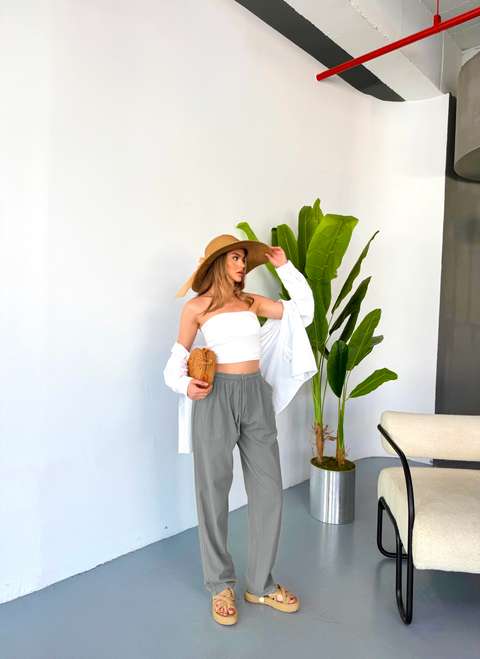 Koyu Gri Jemmy Kadın Keten Pantolon W305