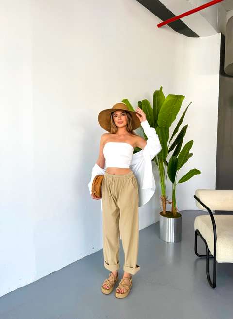 Bej Jemmy Kadın Keten Pantolon W305