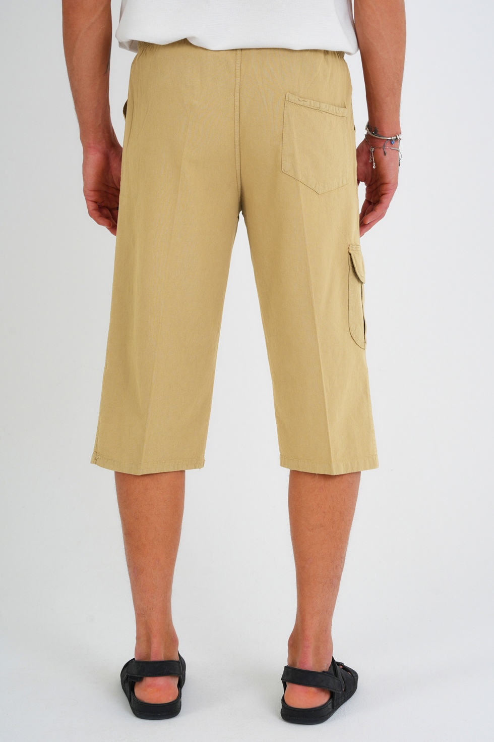 Erkek Kargo Cep %100 Pamuk Keten Görünümlü Kapri